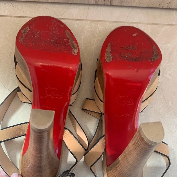 Christian Louboutin 120mm Tan Strappy Pump Heels Size 37 - Picture 6 of 8